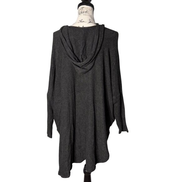 Eileen Fisher Women's Hooded Knit Sweater Tunic Poncho Italian Yarn Charcoal M/L - Picture 3 of 8
